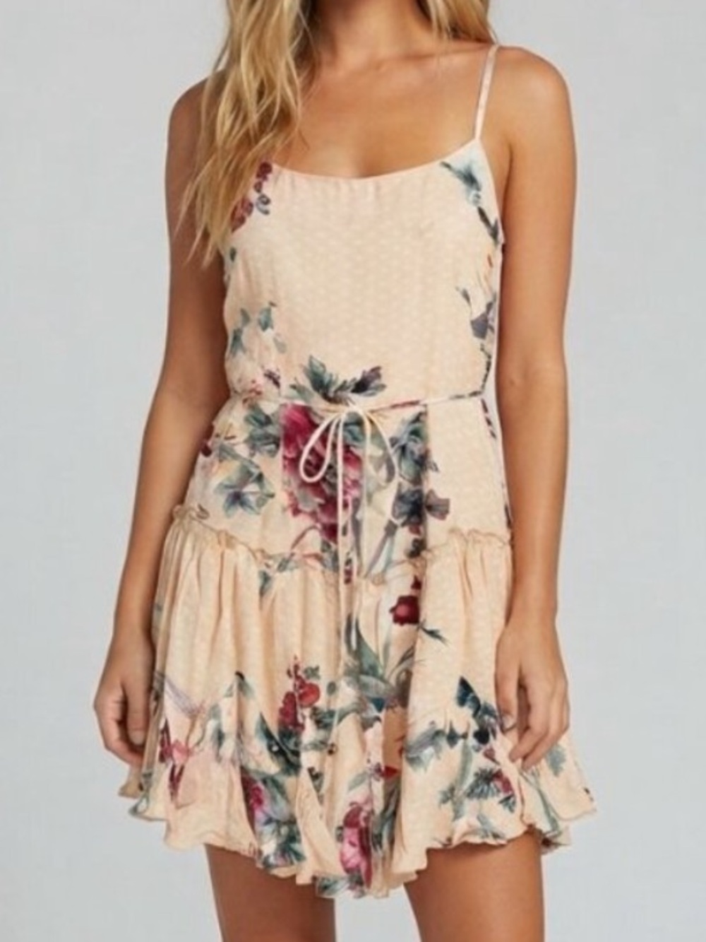 NEW Indikah Cream Floral Tie-Waist Mini Dress Size XS 39768